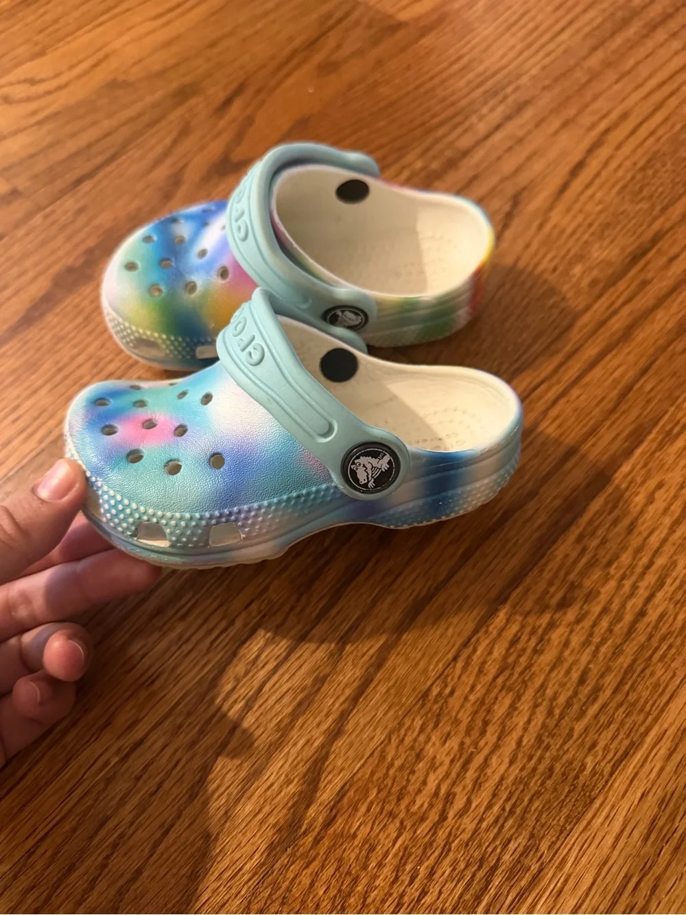 CROCS Kids Pastel Tie-Dye Clogs with Light Blue Strap